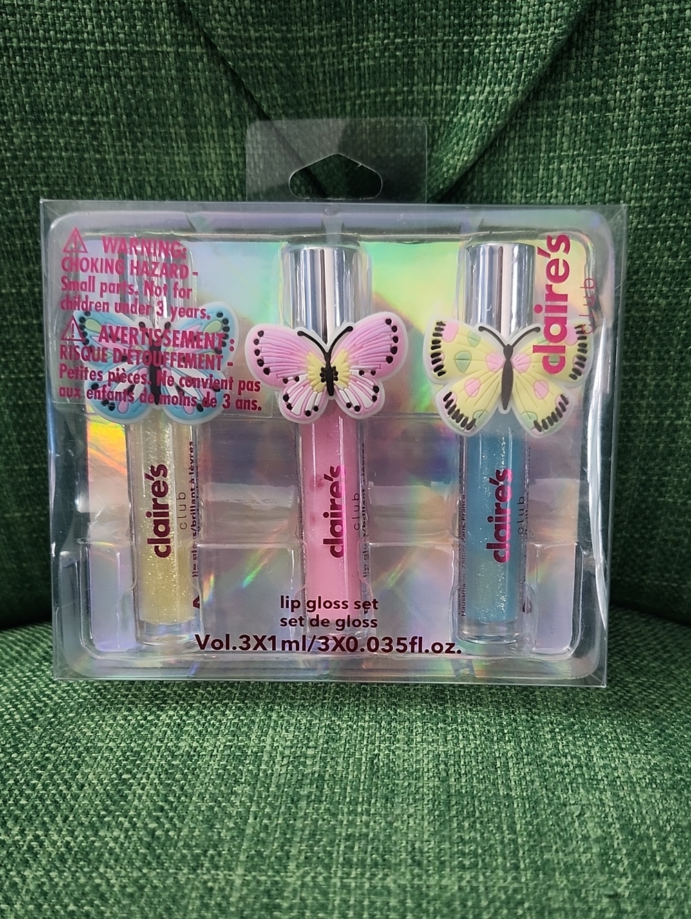 Claire's Butterfly Lip Gloss Set - Pink, Yellow, Blue